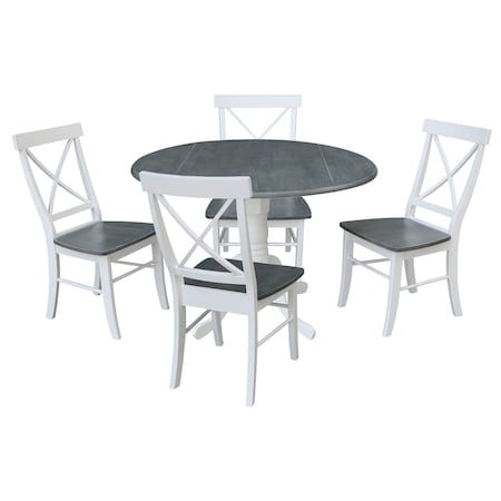International Concepts Round 42 in. Dual Drop Leaf Dining Table with 4 X-back Chairs - 5 Piece Dining Set, 42 in W, Wood K05-42DP-C613-4